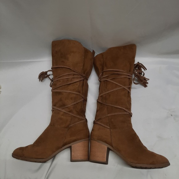 Jelly Pop Courtney Cowboy Style faux suede tan Boots 11 - Picture 5 of 9